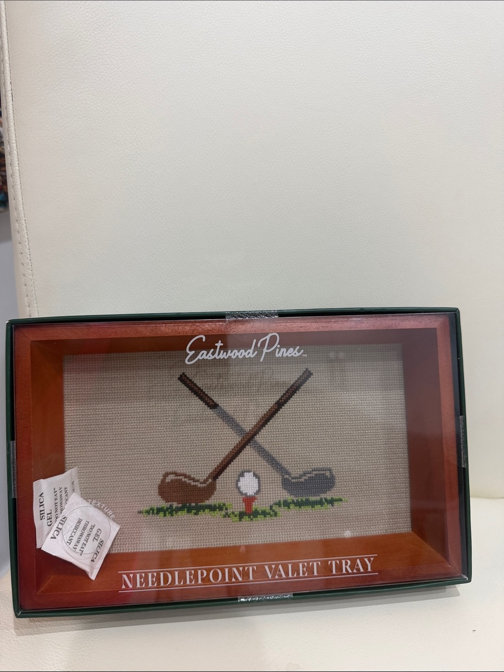 Eastwood Pines Needlepoint Valet Tray - Golf Design in Brown & Black